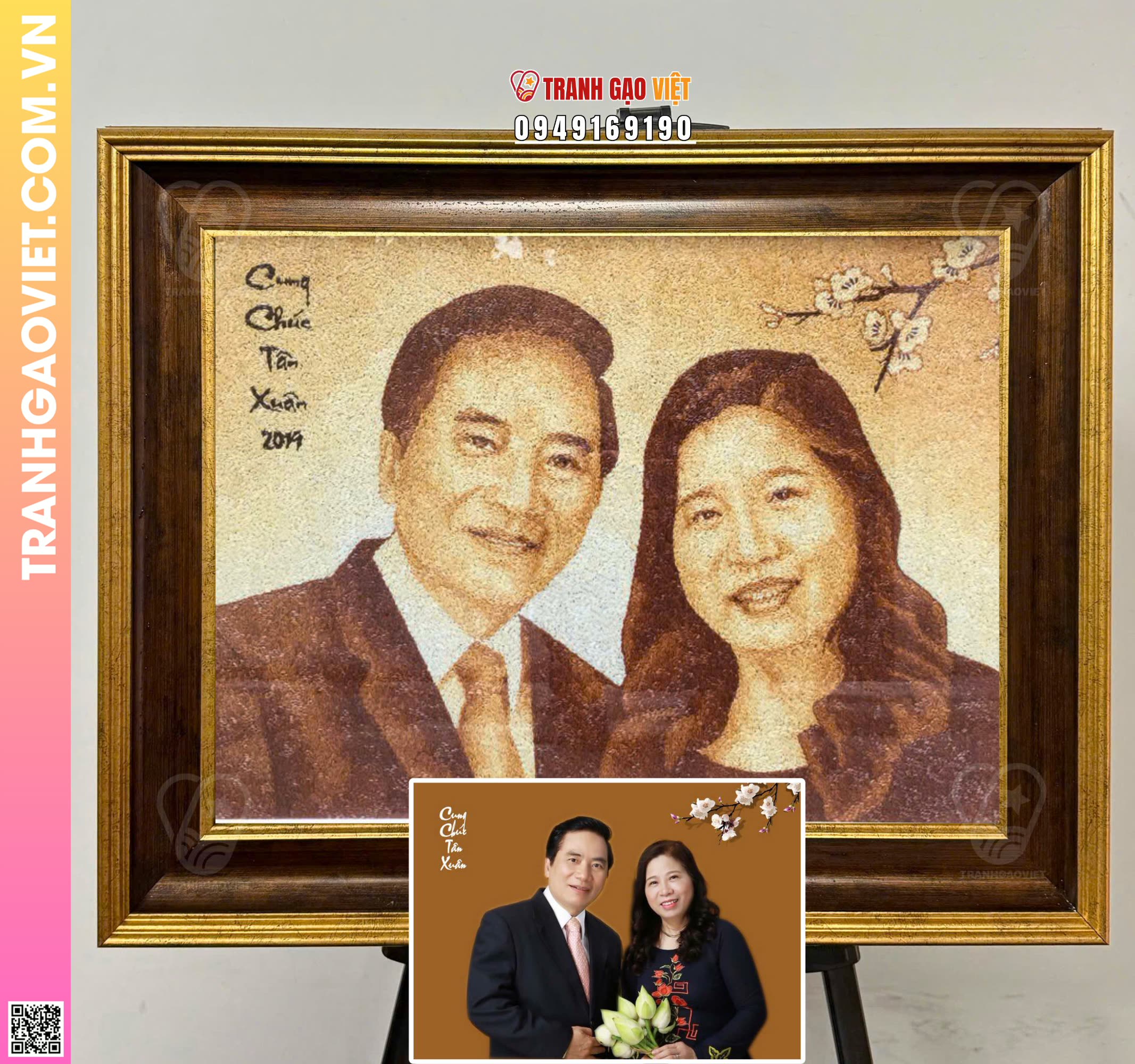 Tranh gạo quà mừng hạnh phúc bố mẹ Hình ảnh Tranh gạo quà mừng hạnh phúc bố mẹ - Ảnh thực tế sản phẩm Tranh Gạo