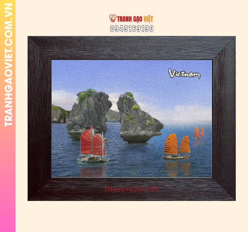 Tranh gạo Hòn Trống Mái bên Vịnh Hạ Long - Ảnh 2