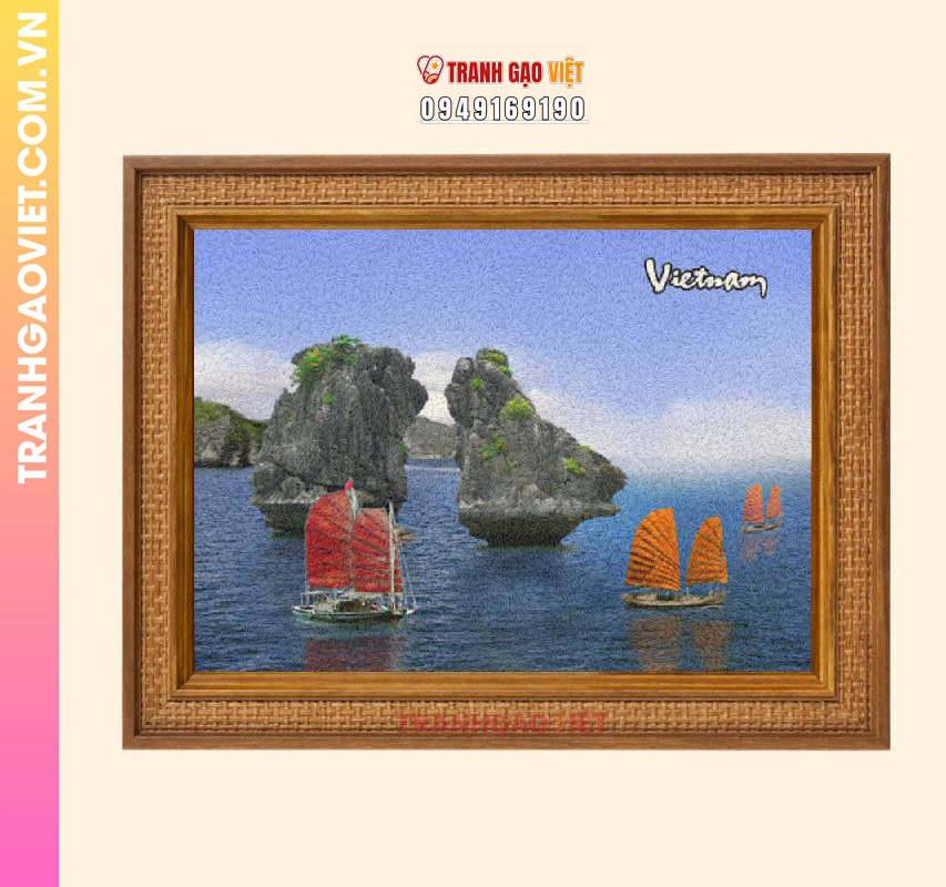 Tranh gạo Hòn Trống Mái bên Vịnh Hạ Long - Ảnh 3