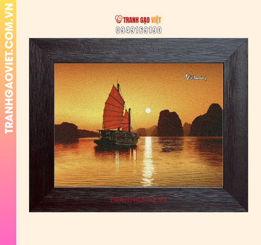Tranh gạo Vịnh Hạ Long Chiều Tà - Ảnh 2