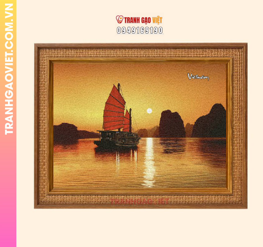 Tranh gạo Vịnh Hạ Long Chiều Tà - Ảnh 3