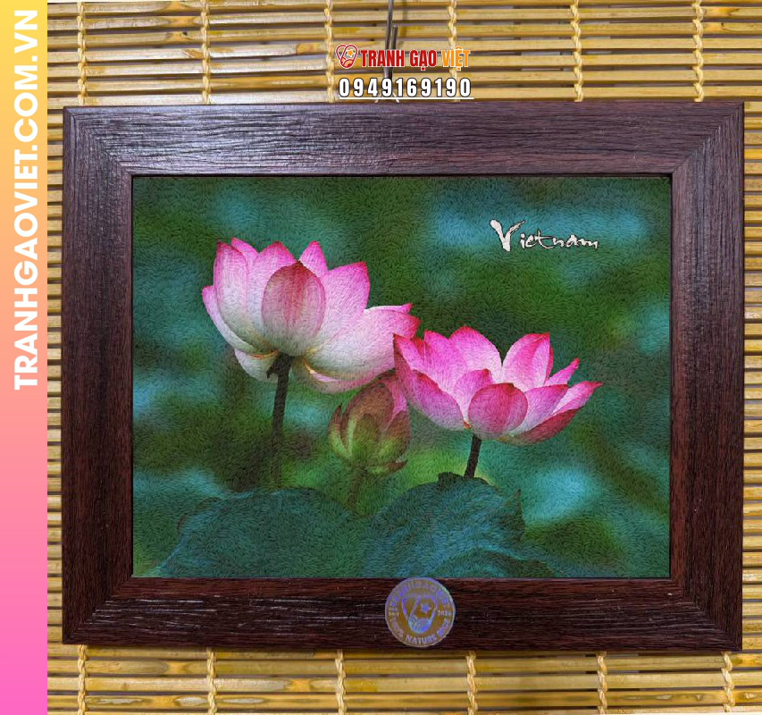 Tranh gạo Đoá Sen Hồng