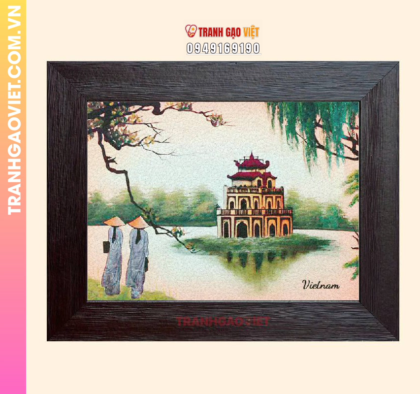 Tranh gạo Nét Hoàn Kiếm 1980 - Ảnh 2