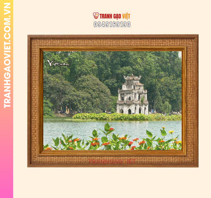 Tranh gạo Tháp Rùa Mùa Hoa - Ảnh 3