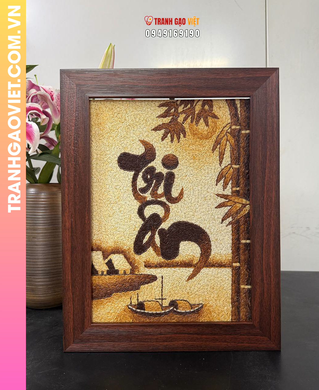Tranh gạo chữ Tri Ân (30x40) – Khung gỗ nâu sần - Ảnh 4
