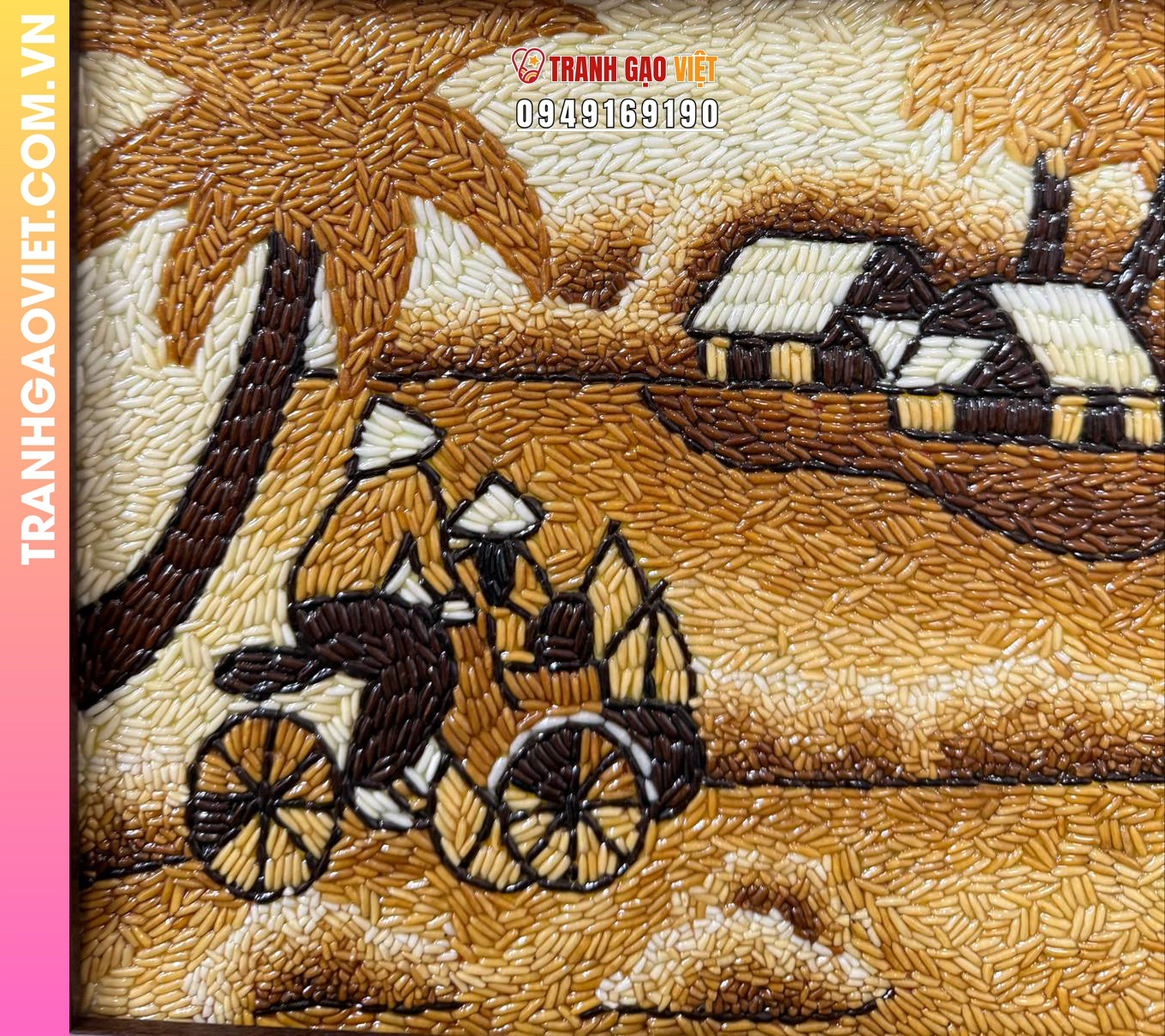 Tranh gạo Nhịp sống đồng quê - (20x30) – khung gỗ nâu sần - Ảnh 3