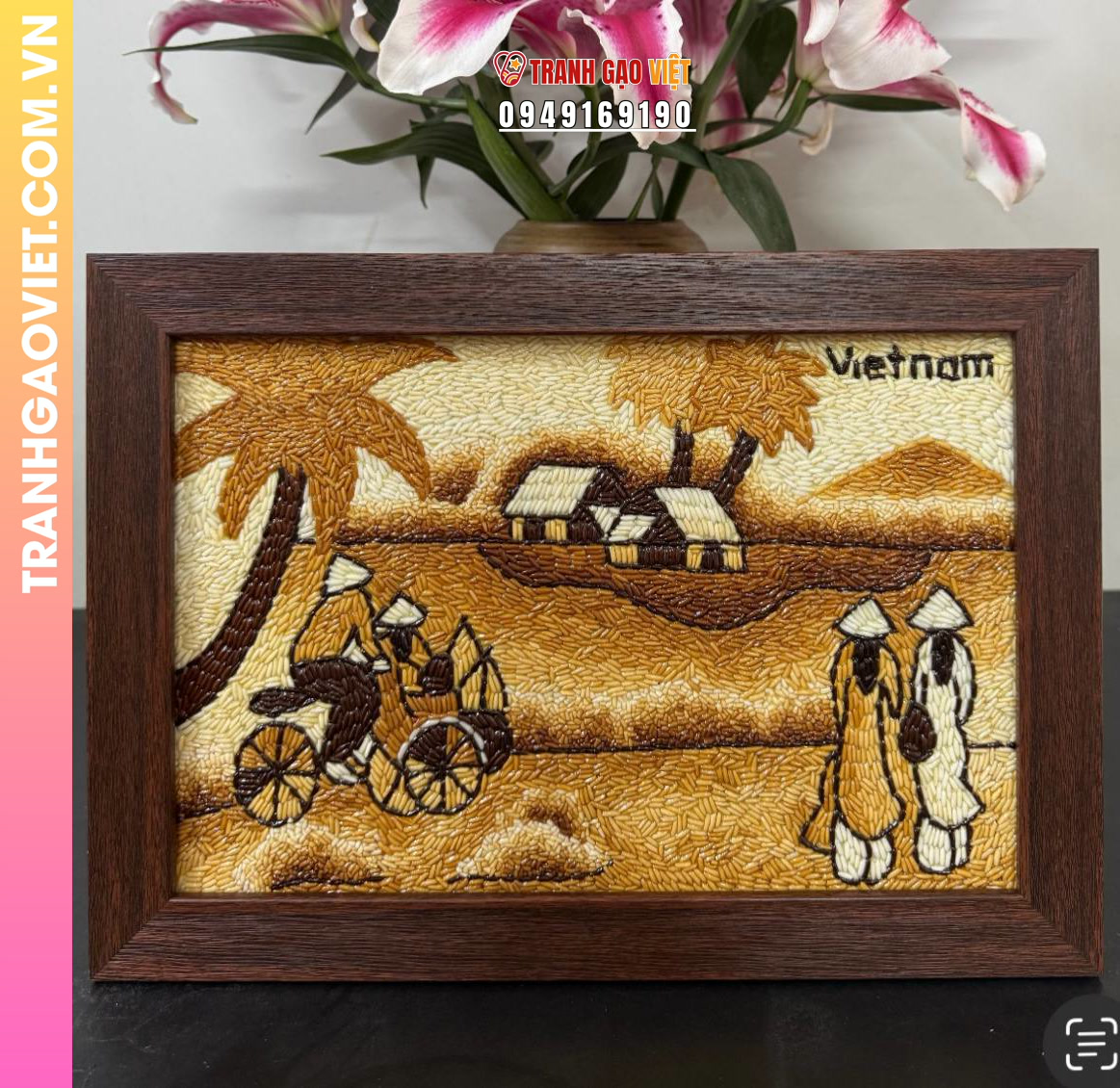 Tranh gạo Nhịp sống đồng quê - (20x30) – khung gỗ nâu sần - Ảnh 4