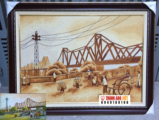 Tranh gạo Cầu Long Biên xưa Hình ảnh Tranh gạo Cầu Long Biên xưa - Ảnh thực tế sản phẩm Tranh Gạo