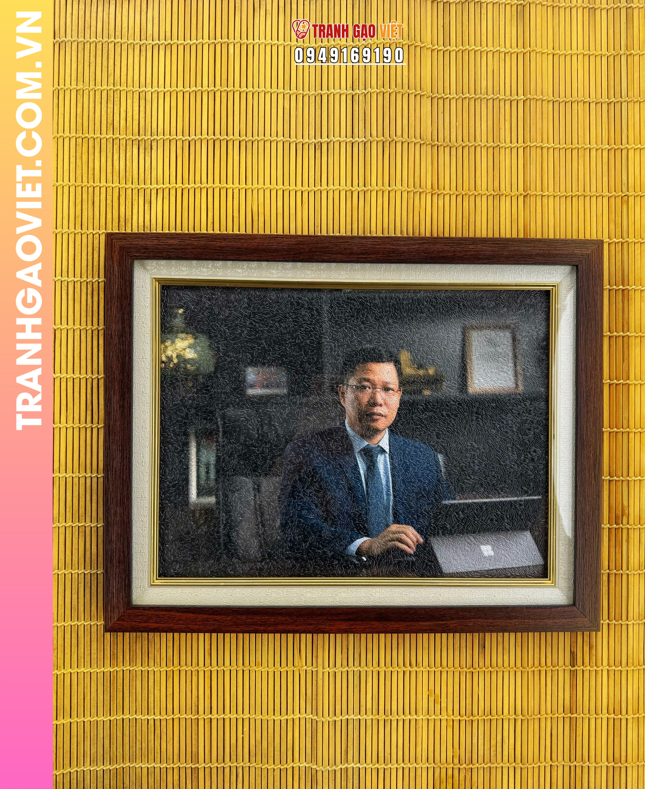 Tranh gạo màu Chân dung lãnh đạo (size 30x40) - Ảnh 4