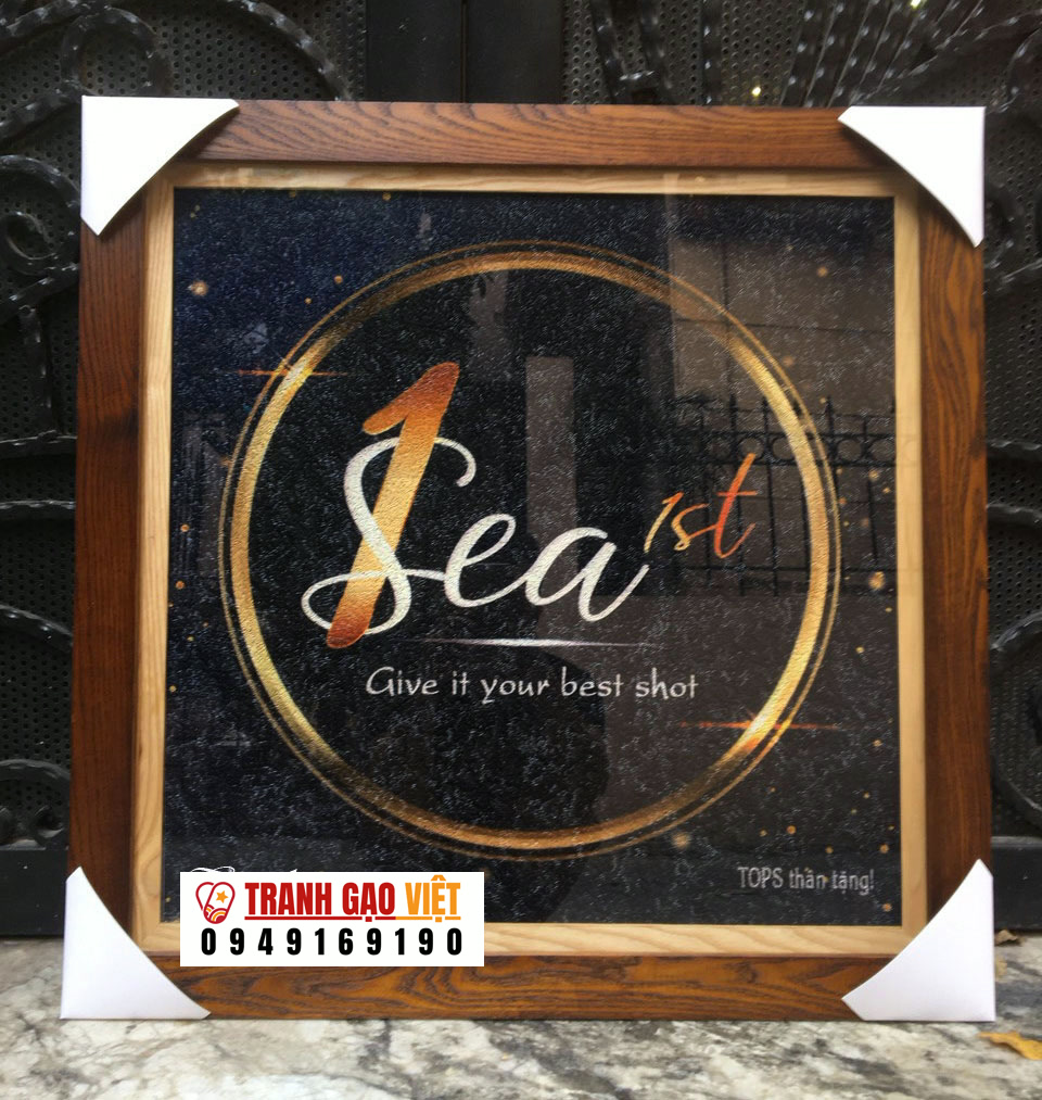 Logo tranh gạo màu khung gỗ Hình ảnh Logo tranh gạo màu khung gỗ - Ảnh thực tế sản phẩm Tranh Gạo