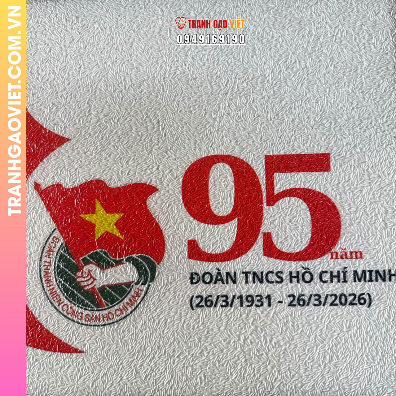 Tranh gạo màu Kỉ niệm 95 năm Đoàn TNCS Hồ Chí Minh - khung viền vàng - Ảnh 2