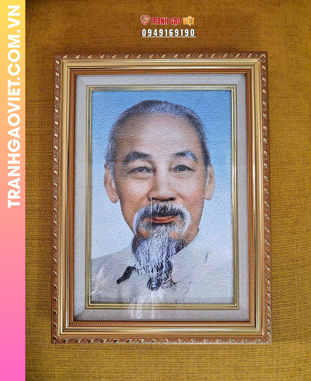 Tranh gạo màu Chân dung Bác Hồ (size 25x35cm - khung trám vàng) - Ảnh 2