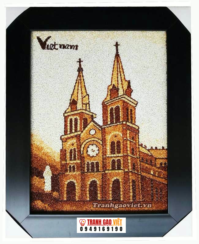 Tranh gạo Nhà Thờ Đức Bà Hình ảnh Tranh gạo Nhà Thờ Đức Bà - Ảnh thực tế sản phẩm Tranh Gạo