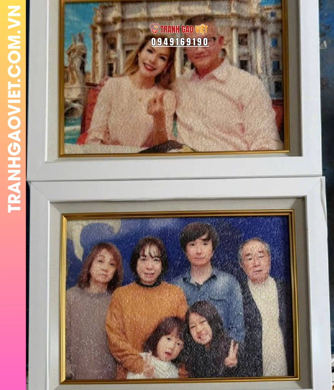 Tranh gạo màu Gia đình
