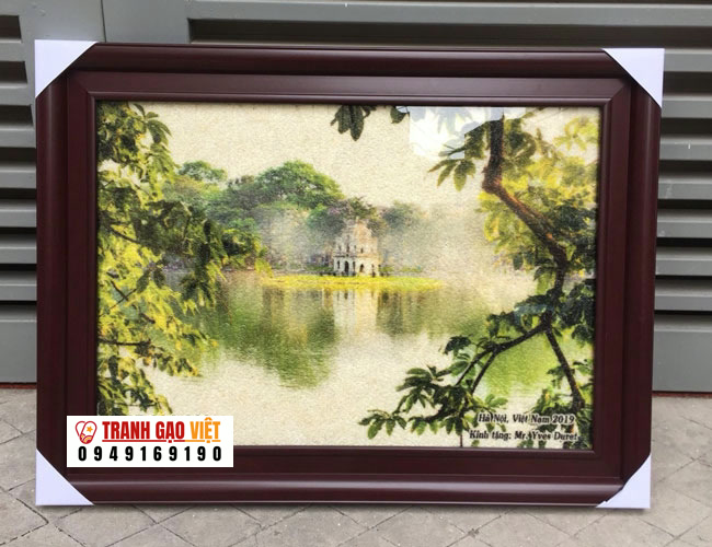 Tranh gạo màu Tháp Rùa Hà Nội Hình ảnh Tranh gạo màu Tháp Rùa Hà Nội - Ảnh thực tế sản phẩm Tranh Gạo