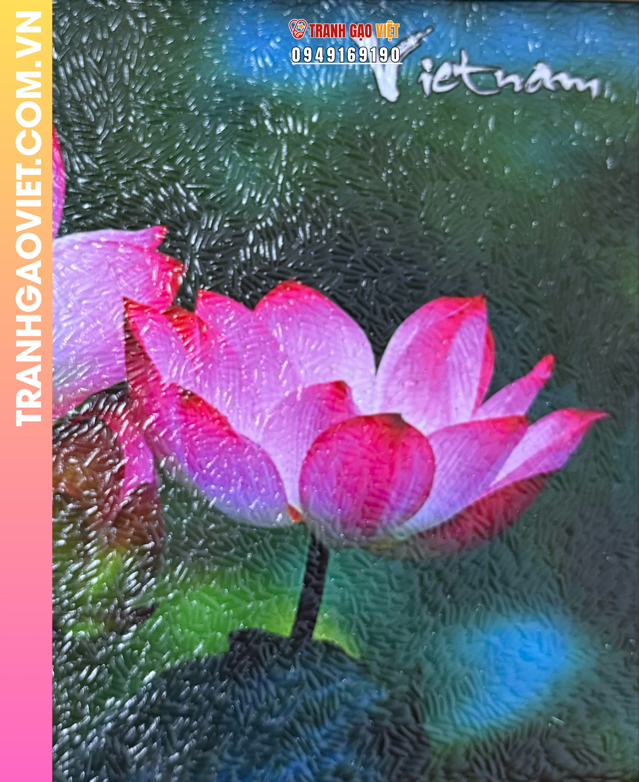 Tranh gạo màu Hoa sen nở rộ - Ảnh 2