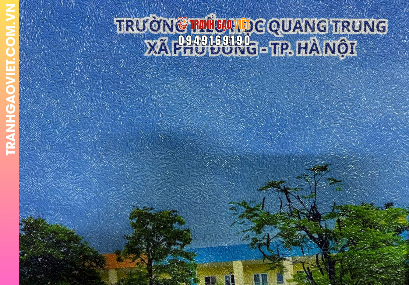 Tranh gạo trường Tiểu Học Quang Trung Hà Nội size 70x100cm - Ảnh 3