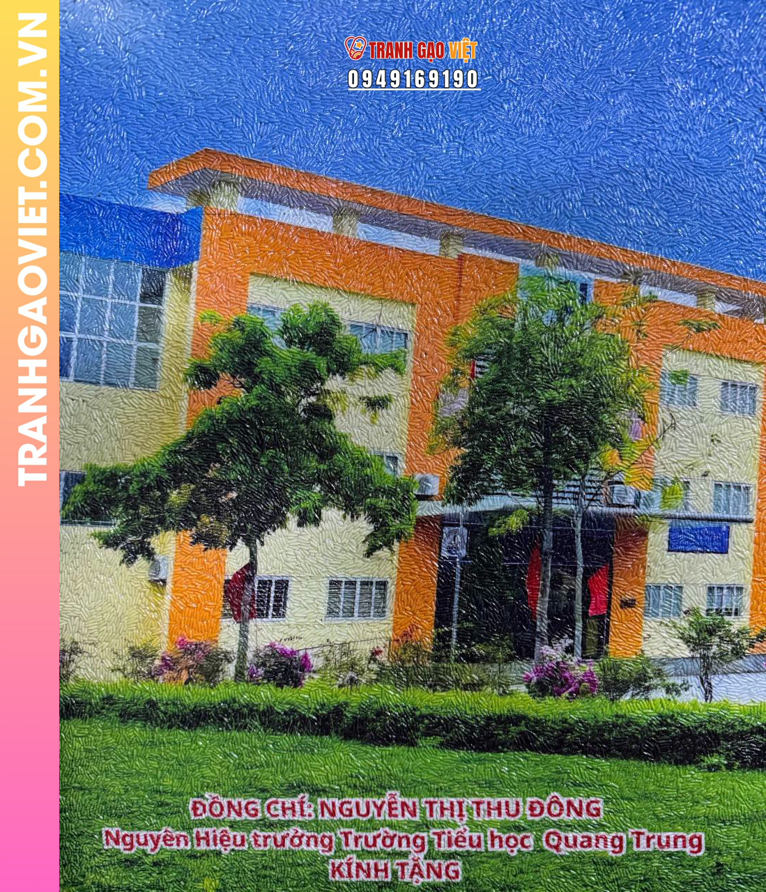 Tranh gạo trường Tiểu Học Quang Trung Hà Nội size 70x100cm - Ảnh 4