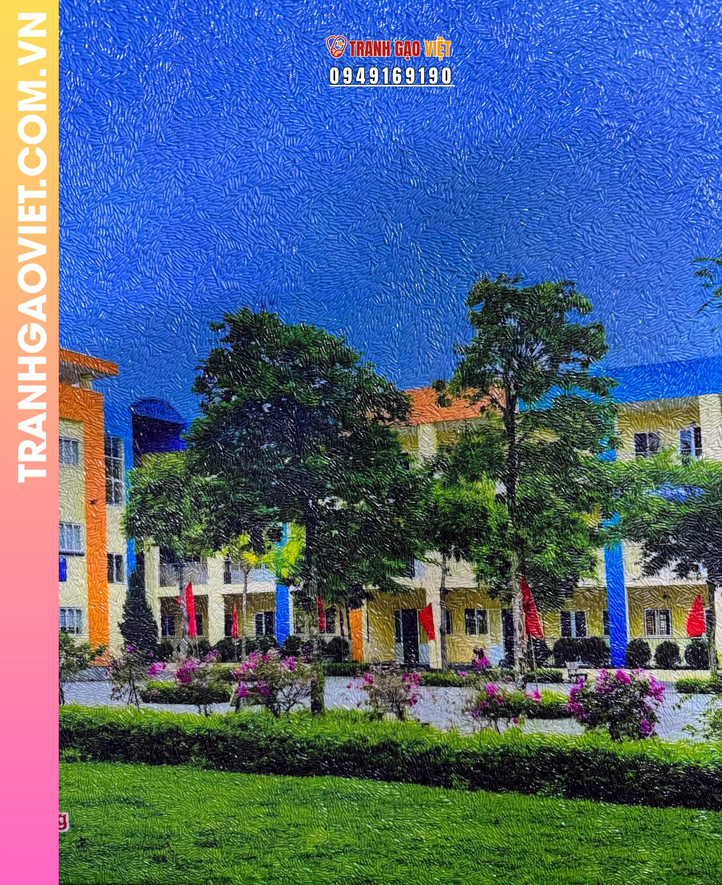 Tranh gạo trường Tiểu Học Quang Trung Hà Nội size 70x100cm - Ảnh 5