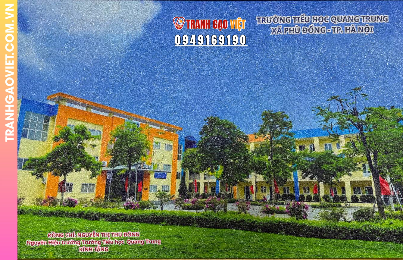 Tranh gạo trường Tiểu Học Quang Trung Hà Nội size 70x100cm - Ảnh 6