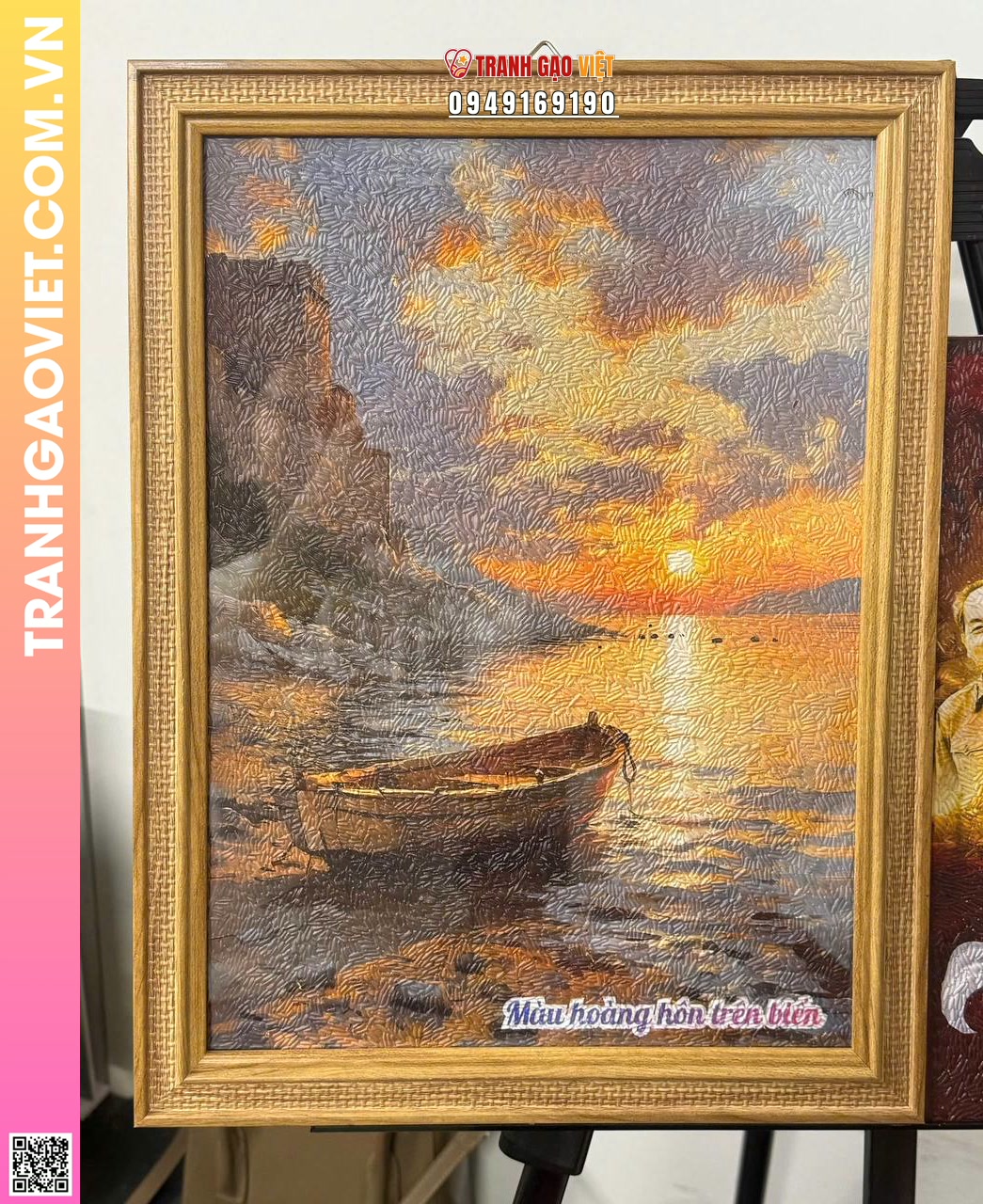 Tranh Gạo Màu Hoàng Hôn Trên Biển