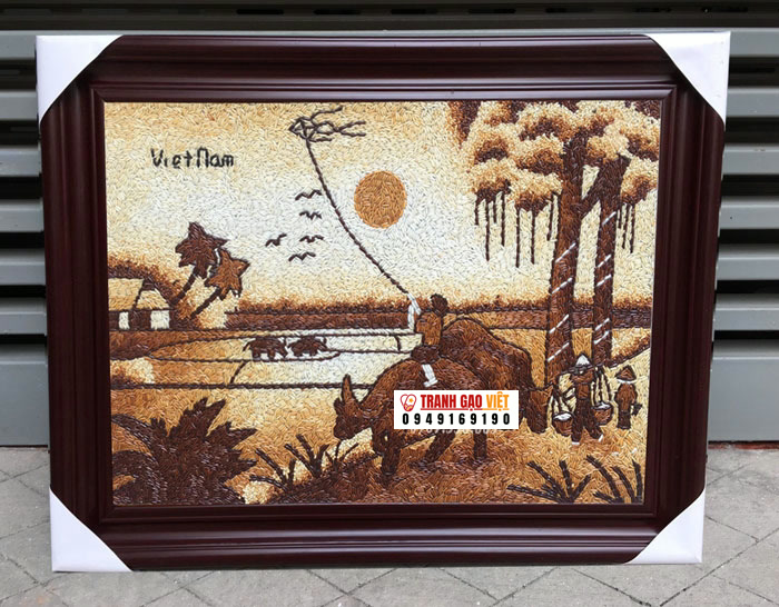Tranh phong cảnh đồng quê- Cậu bé chăn trâu Hình ảnh Tranh phong cảnh đồng quê- Cậu bé chăn trâu - Ảnh thực tế sản phẩm Tranh Gạo
