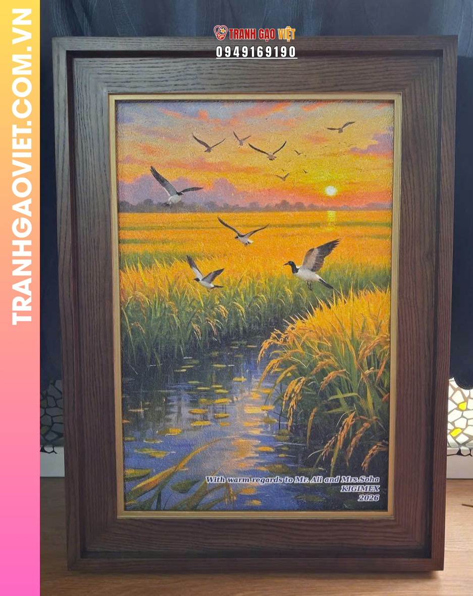 Tranh gạo Mùa Chim - Tranh độc quyền của công ty Kigimex