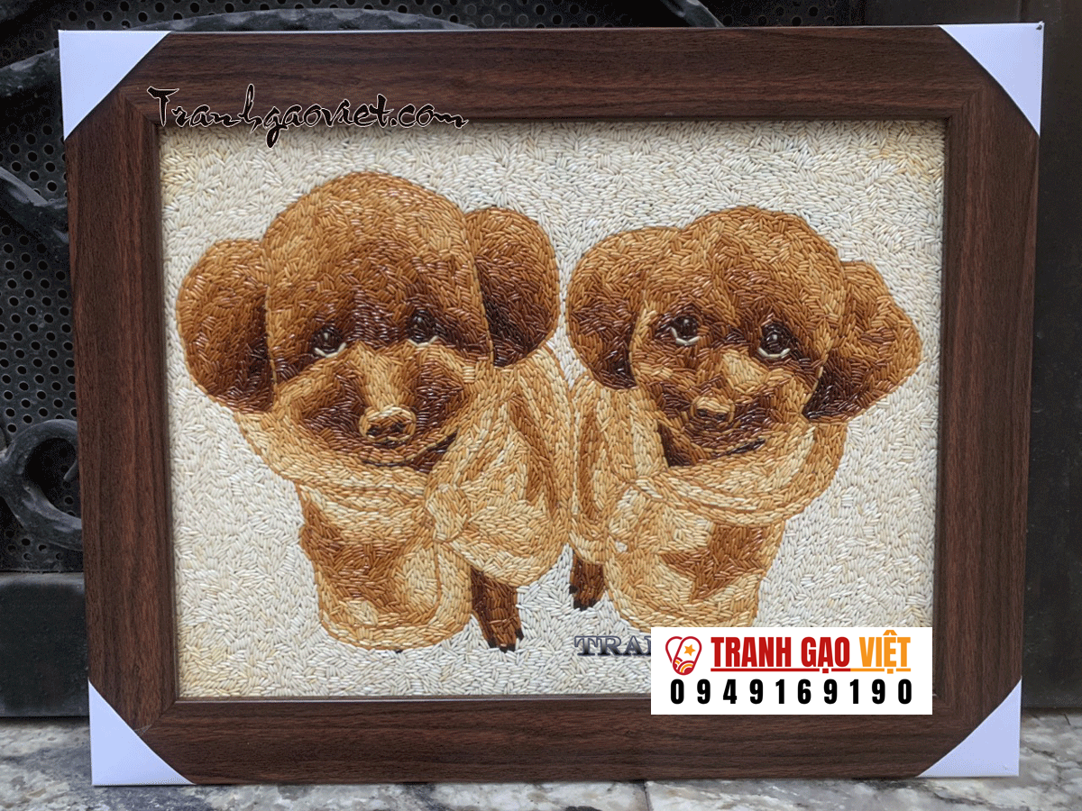 Tranh gạo chân dung bé cún Hình ảnh Tranh gạo chân dung bé cún - Ảnh thực tế sản phẩm Tranh Gạo