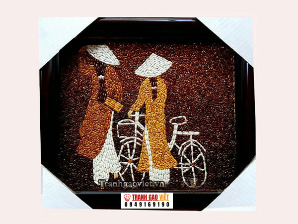 Áo dài và xe đạp Hình ảnh Áo dài và xe đạp - Ảnh thực tế sản phẩm Tranh Gạo