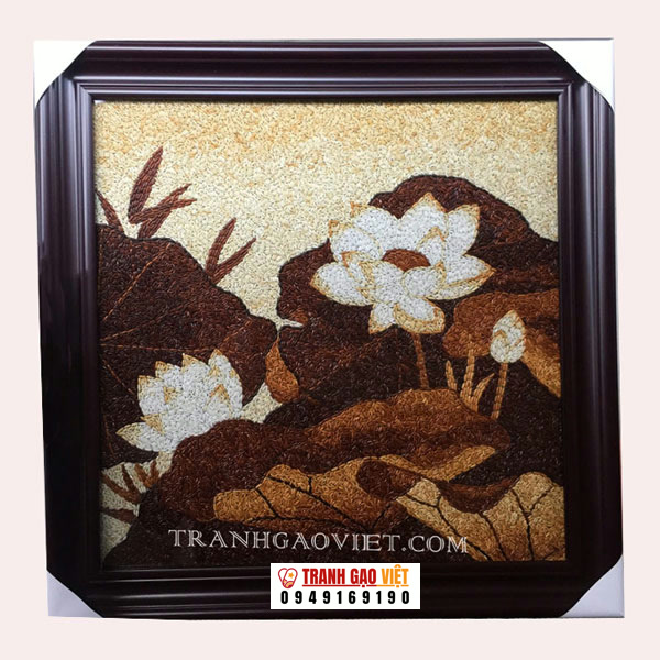 Tranh gạo hoa sen Hình ảnh Tranh gạo hoa sen - Ảnh thực tế sản phẩm Tranh Gạo