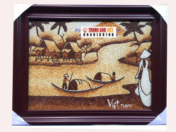 Áo dài và sông quê Hình ảnh Áo dài và sông quê - Ảnh thực tế sản phẩm Tranh Gạo