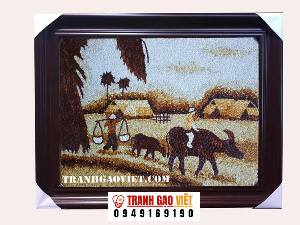 Tranh gạo phong cảnh quê hương buổi chiều tà Hình ảnh Tranh gạo phong cảnh quê hương buổi chiều tà - Ảnh thực tế sản phẩm Tranh Gạo