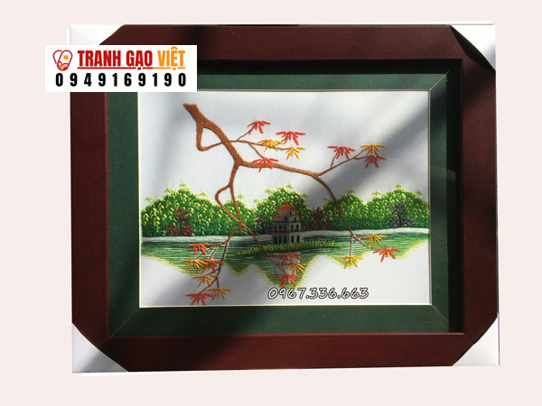 Tranh thêu hồ gươm Hình ảnh Tranh thêu hồ gươm - Ảnh thực tế sản phẩm Tranh Gạo
