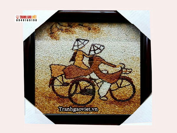 Tranh gạo thiếu nữ đạp xe Hình ảnh Tranh gạo thiếu nữ đạp xe - Ảnh thực tế sản phẩm Tranh Gạo
