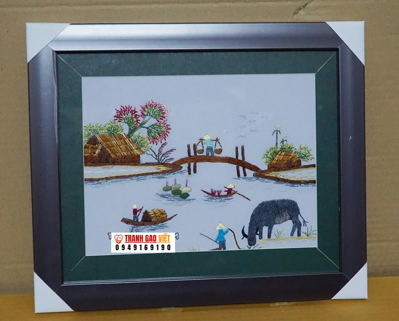 Tranh thêu chiều quê Hình ảnh Tranh thêu chiều quê - Ảnh thực tế sản phẩm Tranh Gạo