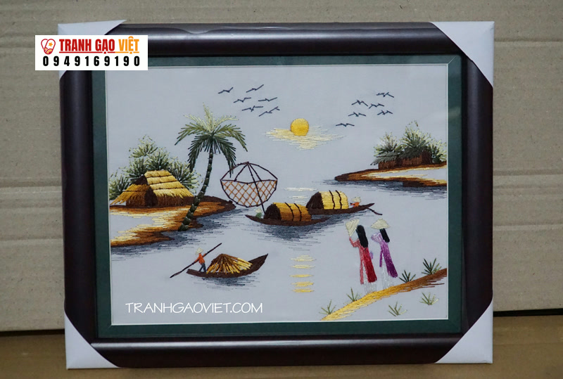 Cất vó chiều Hình ảnh Cất vó chiều - Ảnh thực tế sản phẩm Tranh Gạo