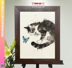 Tranh Gạo Chàng Mèo và Nàng Bướm