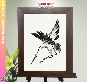 Tranh Gạo Chim Hạc Bắt Mồi