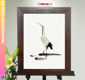 Tranh Gạo Chim Hạc Thưởng Trăng