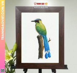 Tranh Gạo Chim Xanh Lá