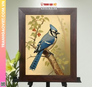 Tranh Gạo Chim Xanh Trong Rừng