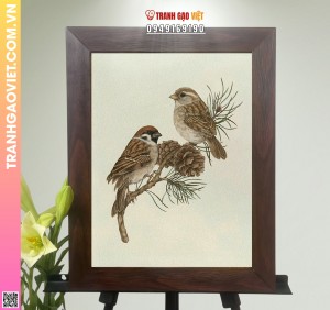 Tranh Gạo Đôi Chim Sẻ