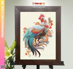 Tranh Gạo Gà Trống Chơi Xuân