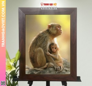 Tranh Gạo Khỉ Mẹ và Con