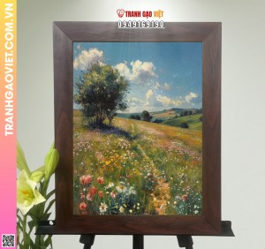 Tranh Gạo Màu Cánh Đồng Hoa