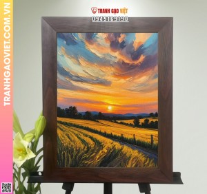 Tranh Gạo Màu Cánh Đồng Hoàng Hôn