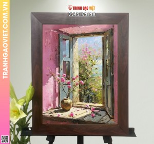 Tranh Gạo Màu Cửa Sổ Hồng
