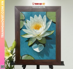 Tranh Gạo Màu Hoa Sen Trắng