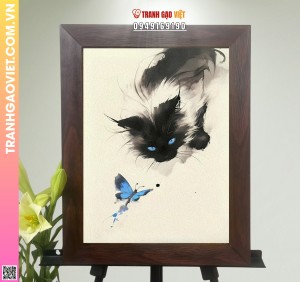 Tranh Gạo Mèo Bướm và Buổi Chiều