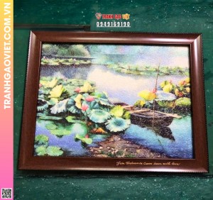 Tranh Gạo Phong Cảnh Đầm Sen Hoa Nở